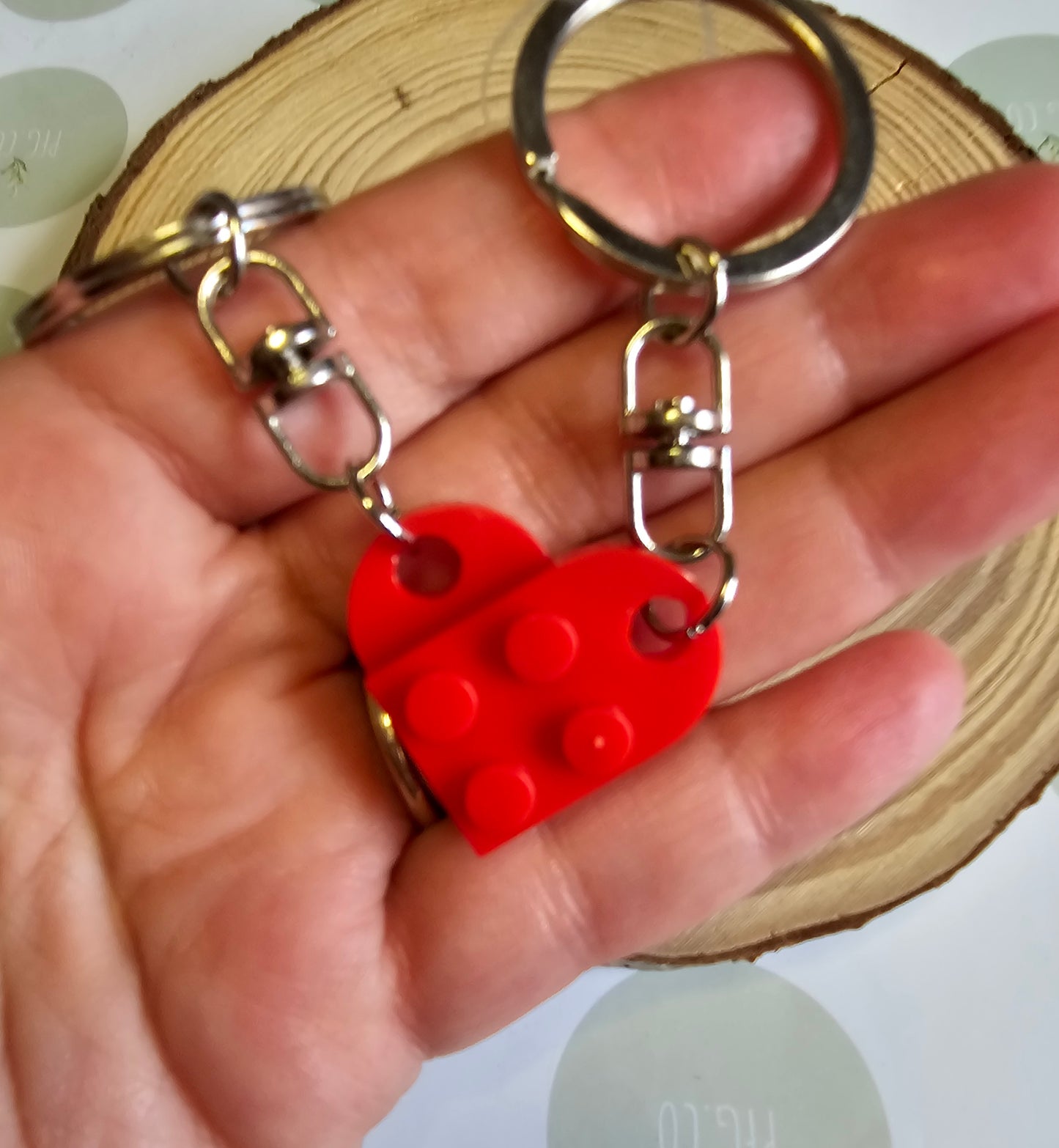 Red heart double key rings