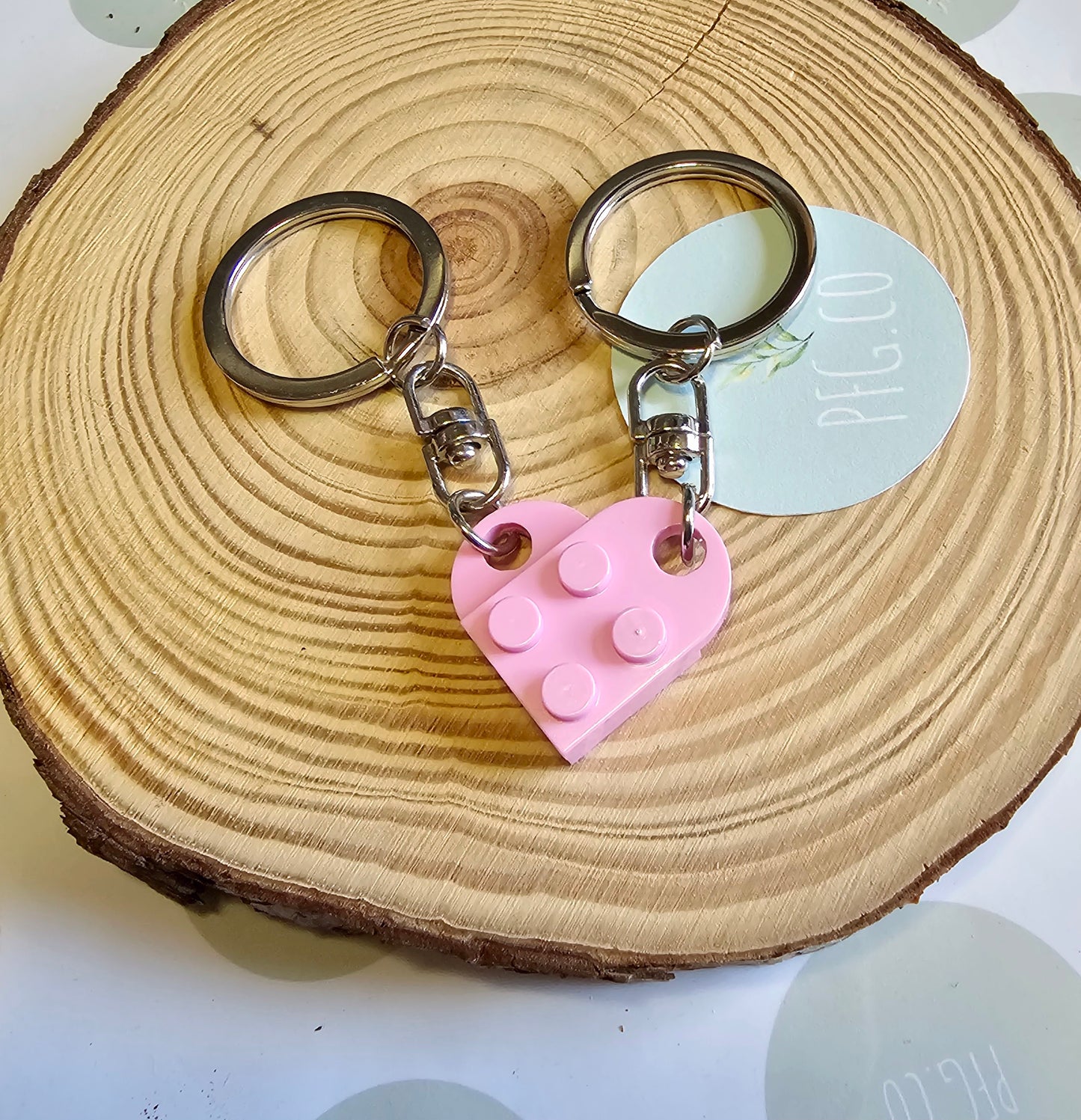 Pink double heart key rings