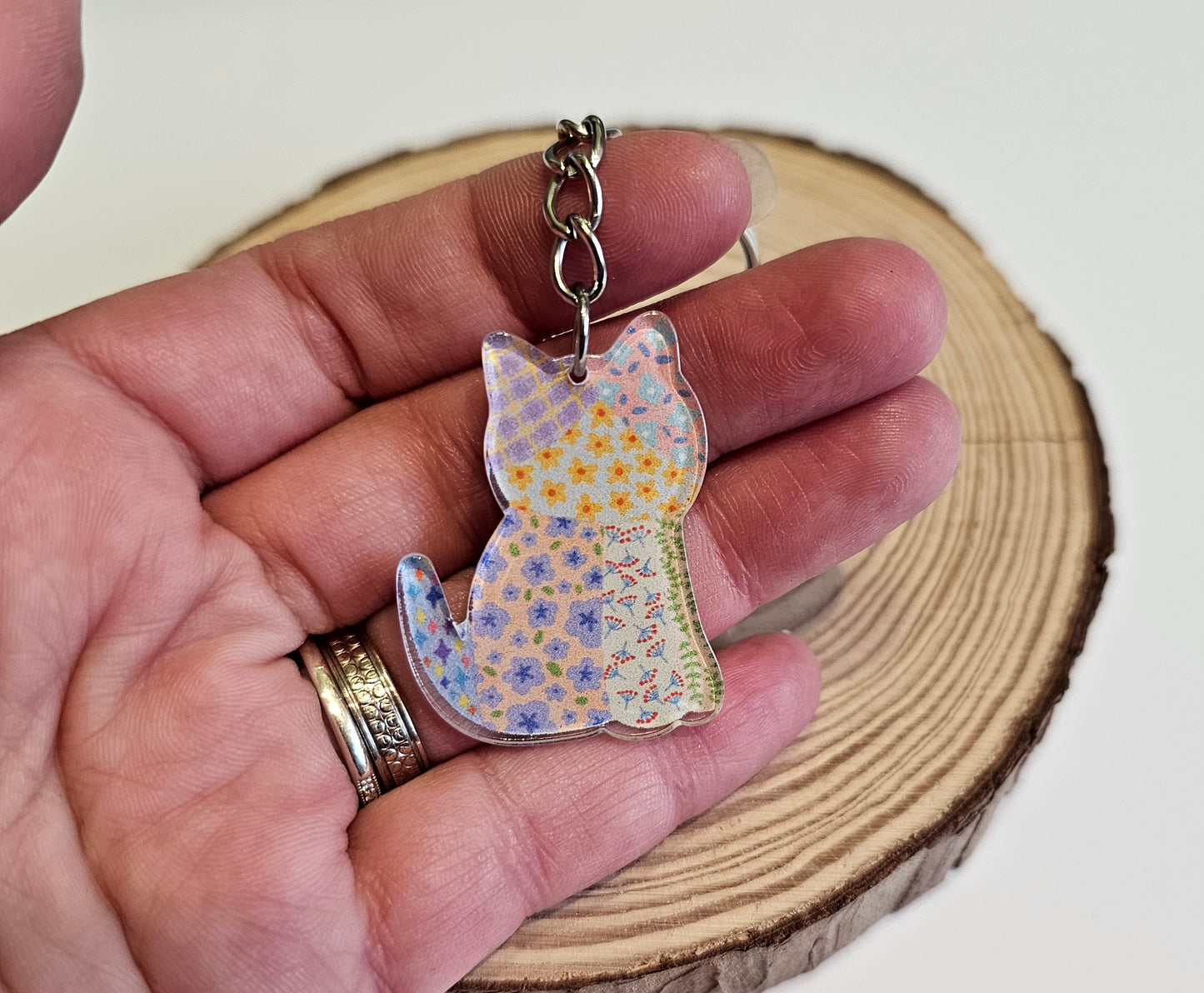 Pretty patchwork cat key rings