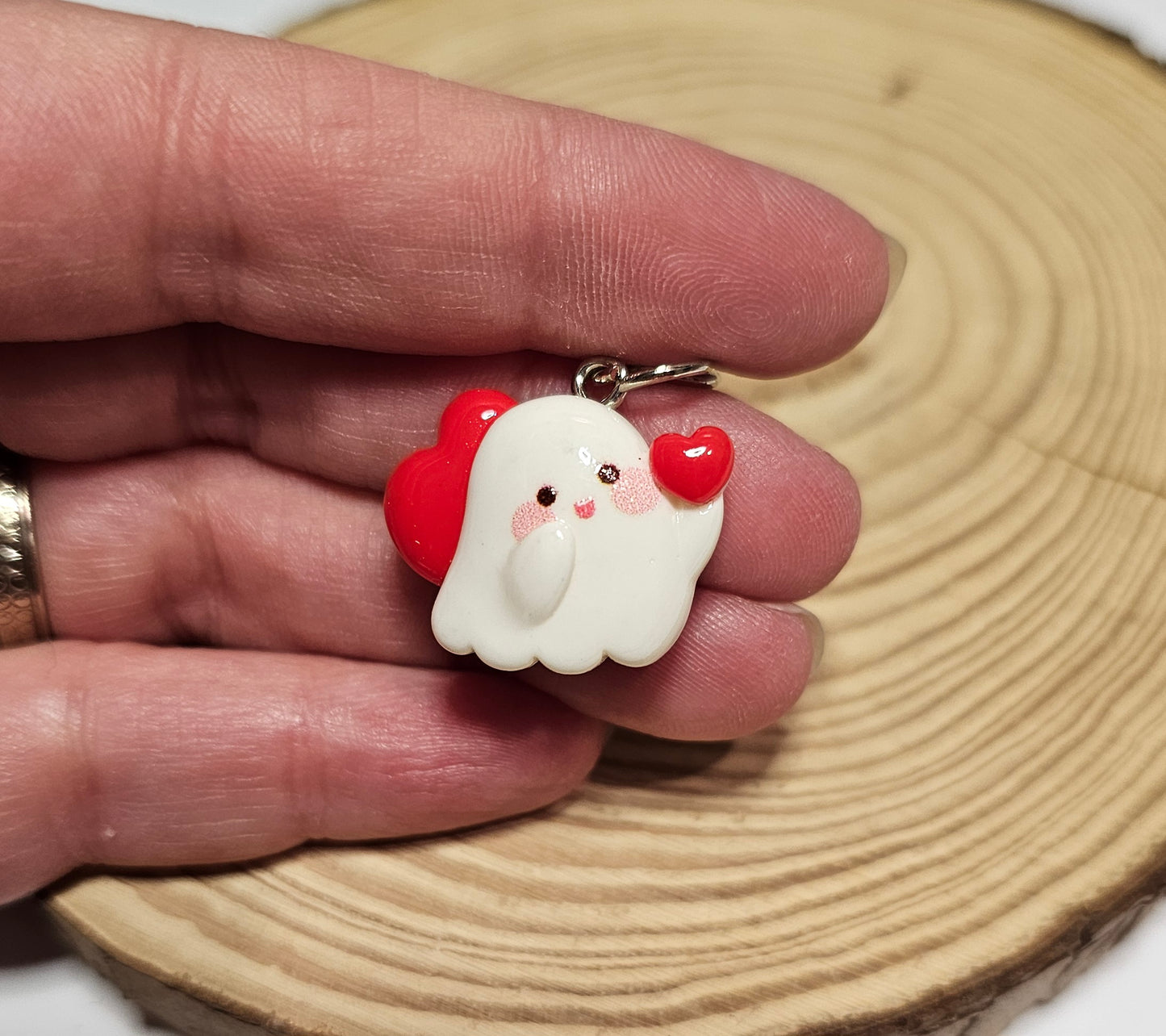 Ghost with heart phone charms