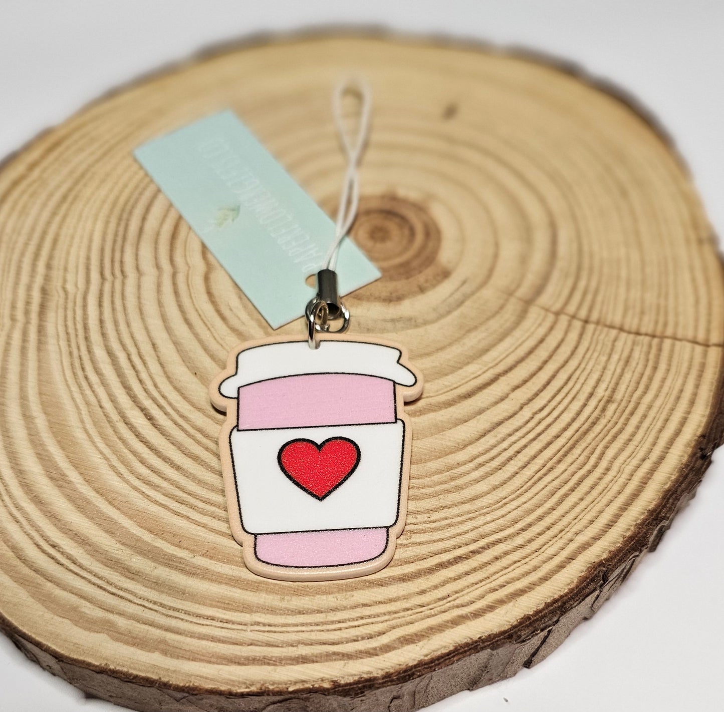 Pink latte cup phone charms