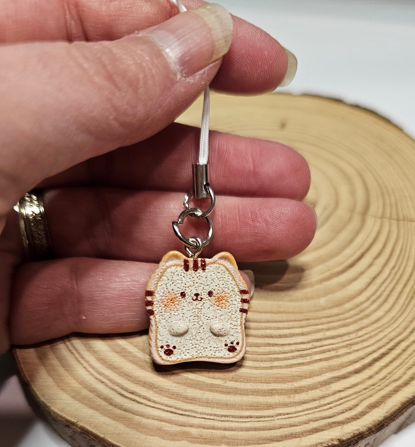 Kawaii cat bread phone charm