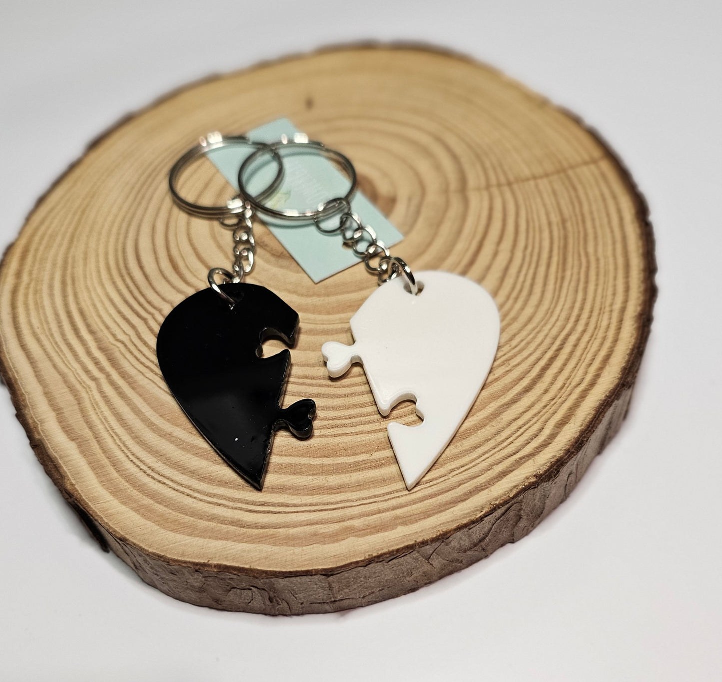 Double black & white heart key rings