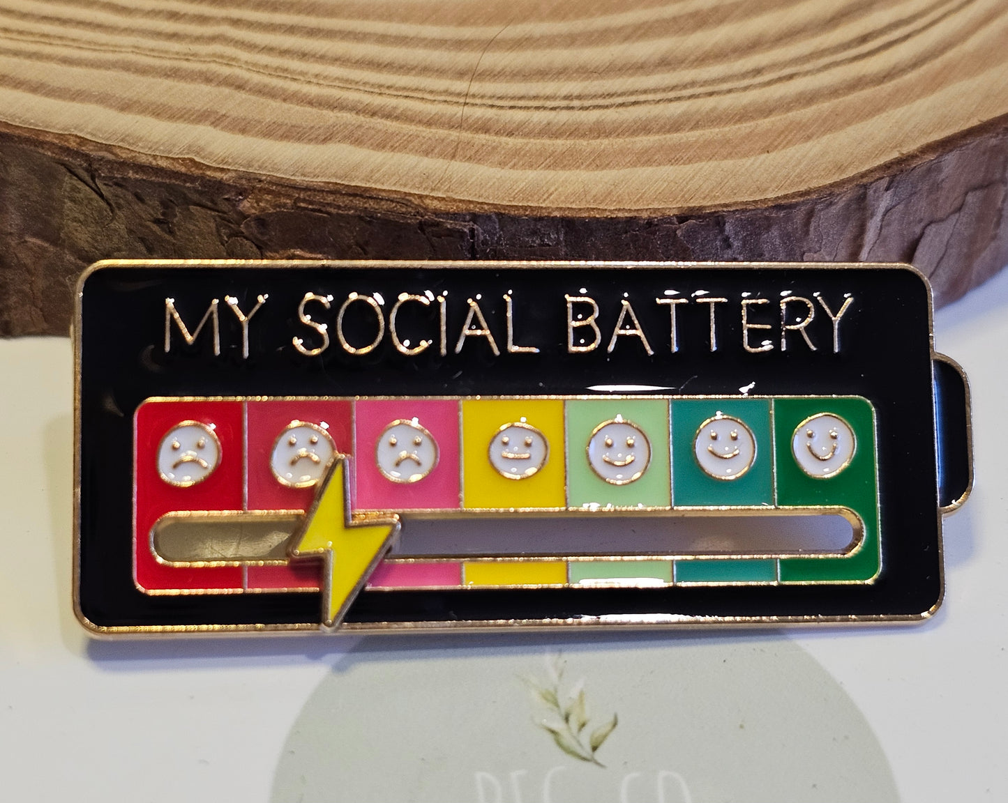 Social anxiety black battery pin badges