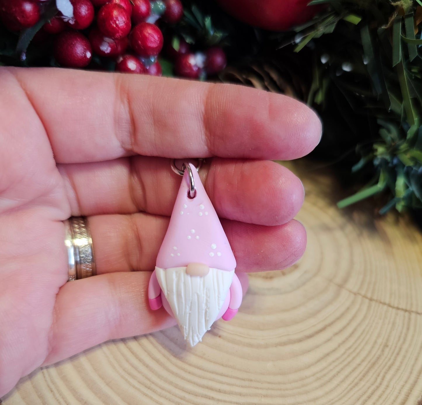 Pink hat Christmas Gonk key rings bag charms