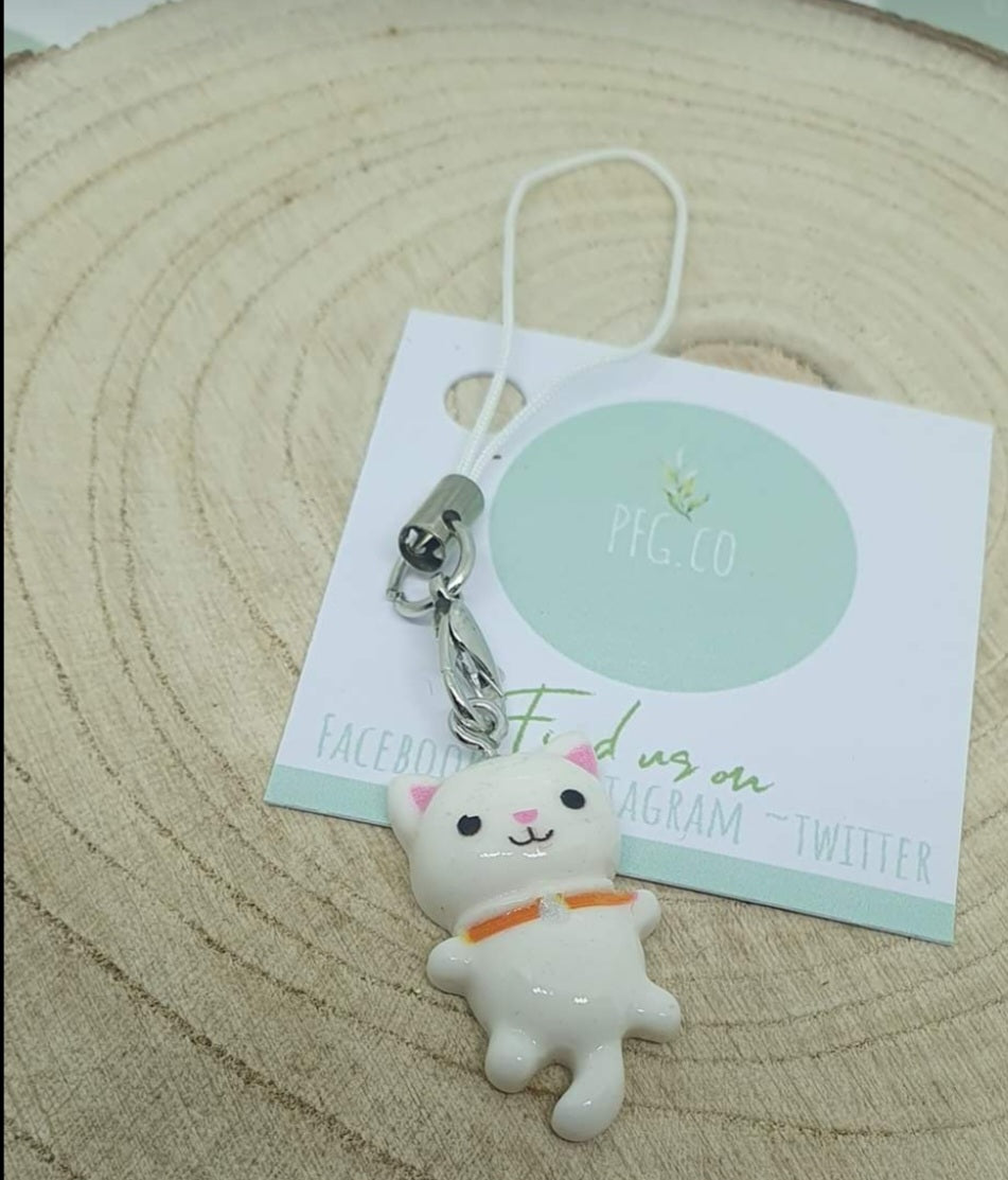 White cat phone charms