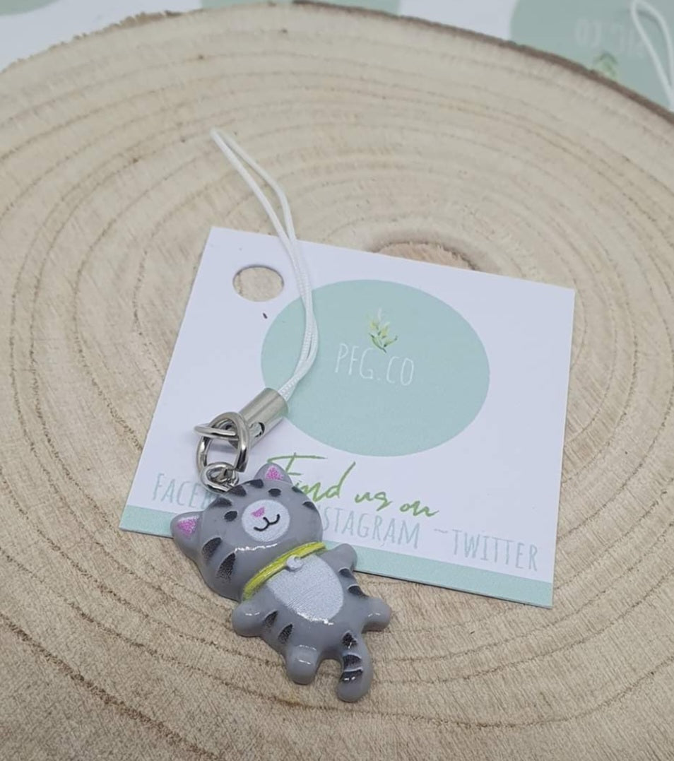 Grey cat phone charms