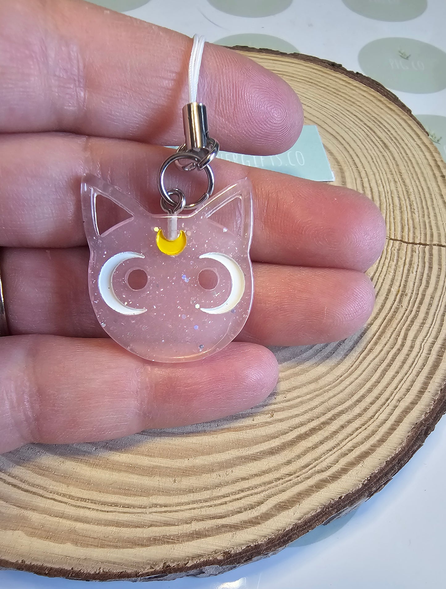 Pink sailor moon glitter cat phone charms