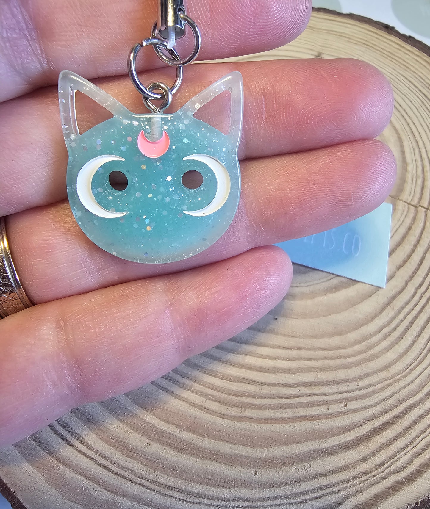 Glitter cat blue phone charms