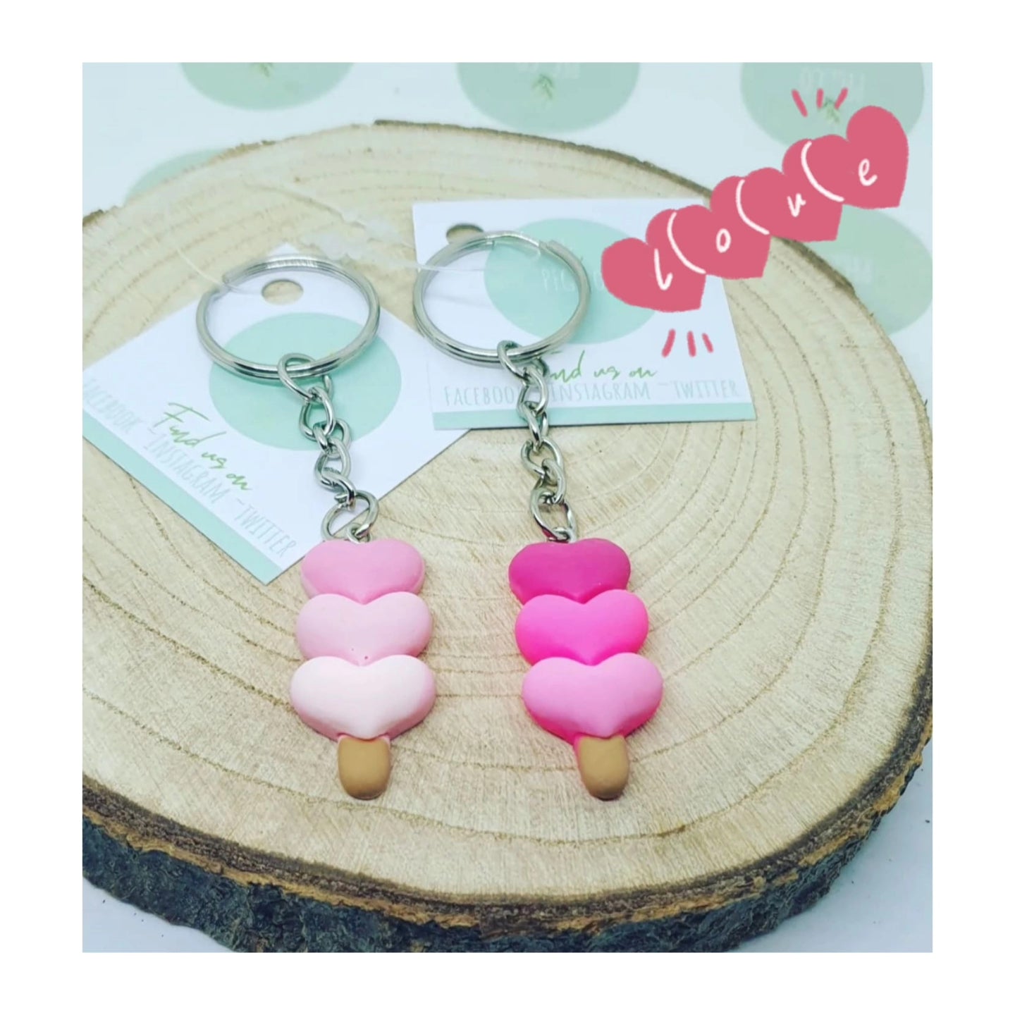2 Treble heart key rings