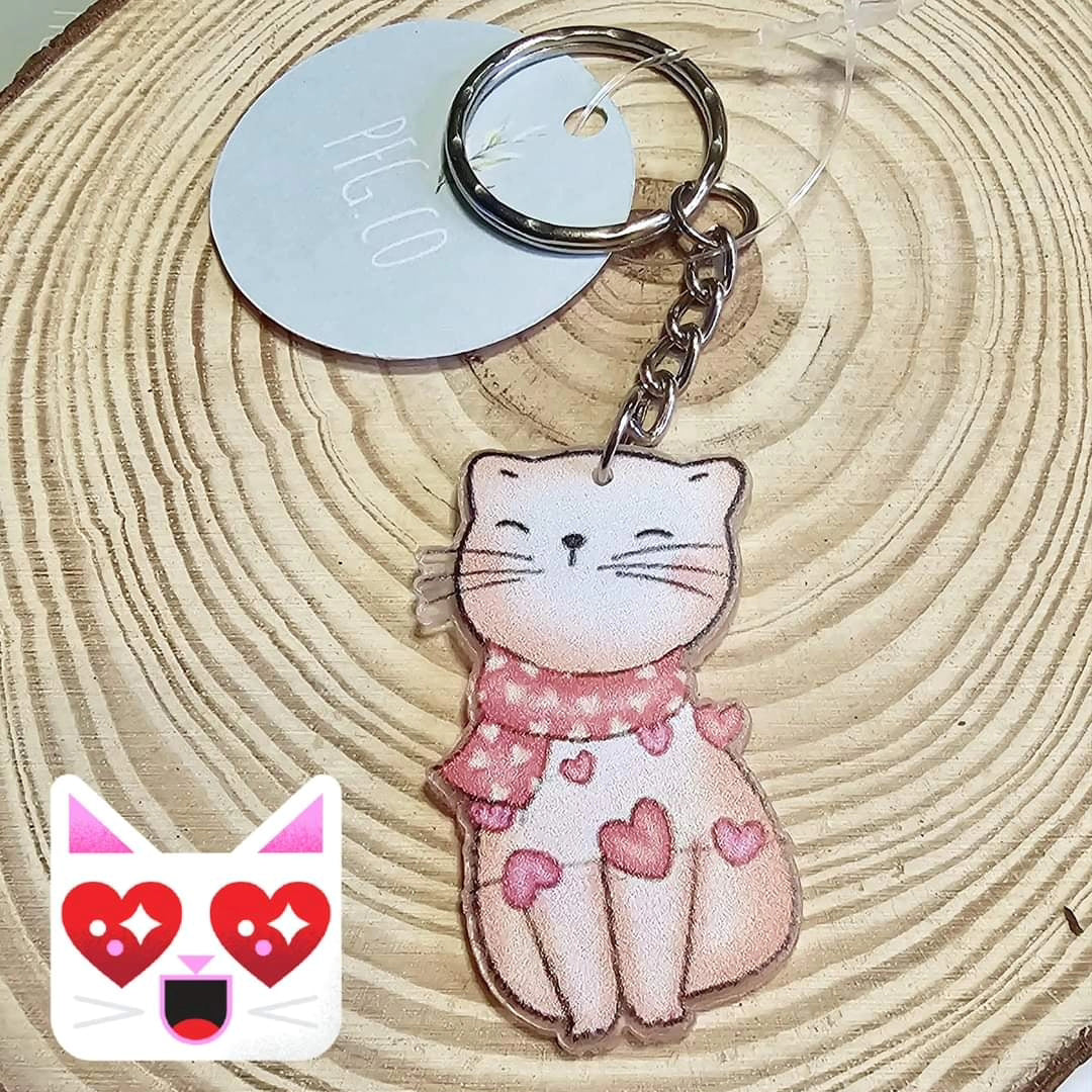 Pink cat design key rings