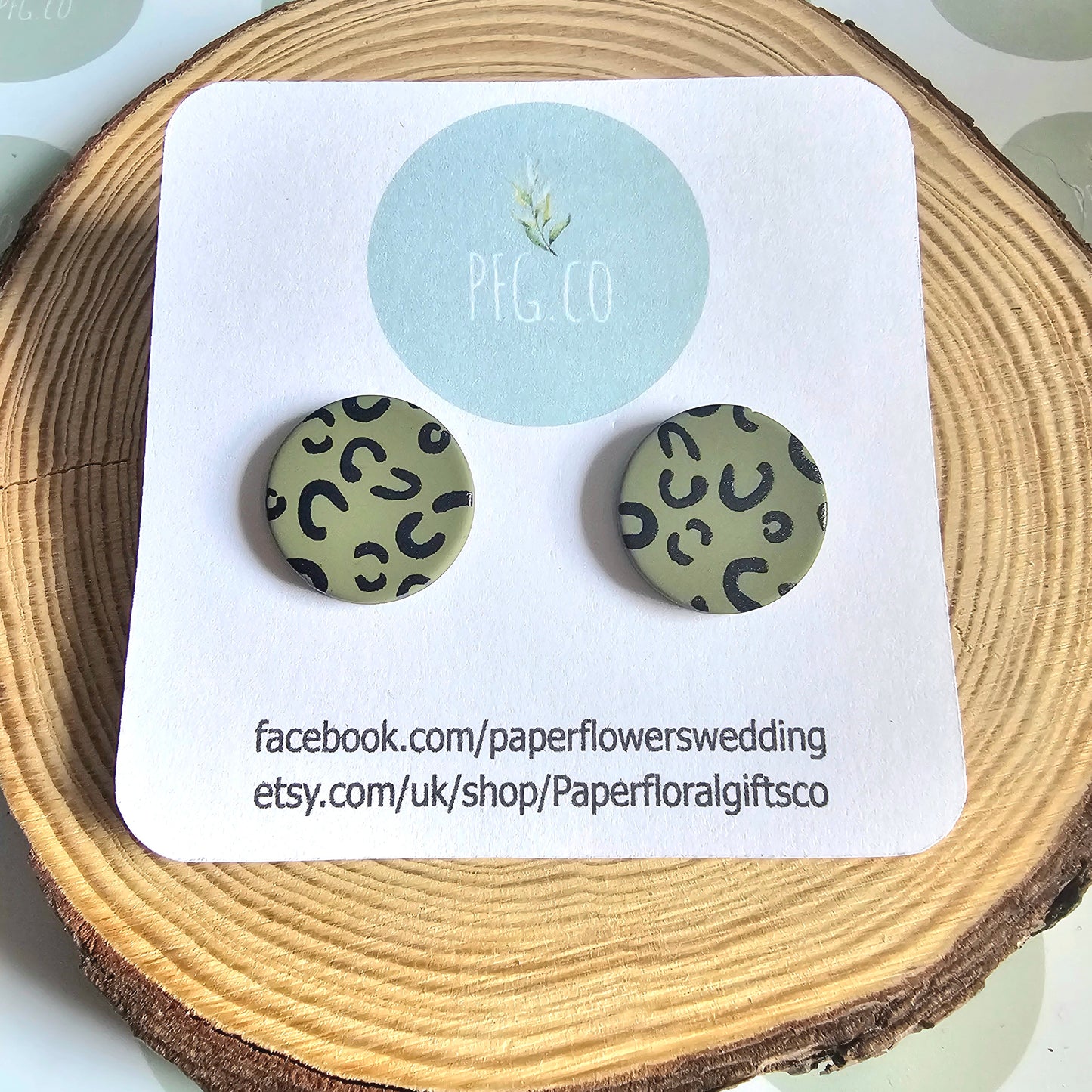 Animal print green stud earrings