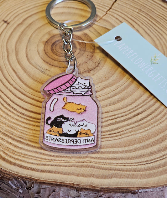 Antidepressants cats in jar key rings