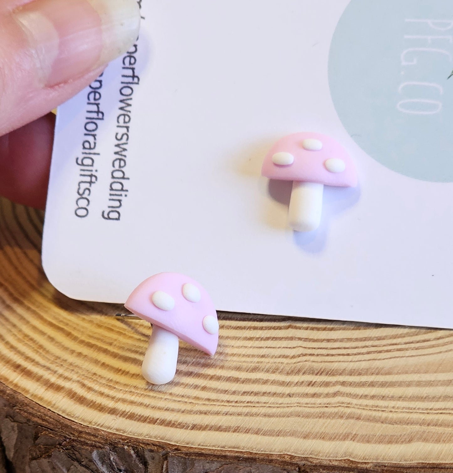 Pink & white toadstool stud earrings