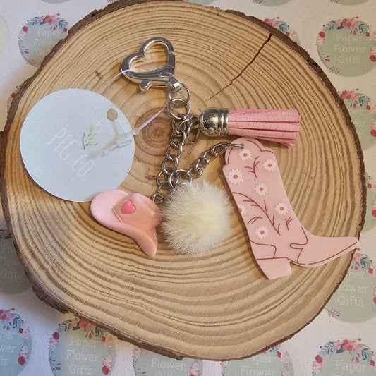 Pink cowgirl themed bag charms